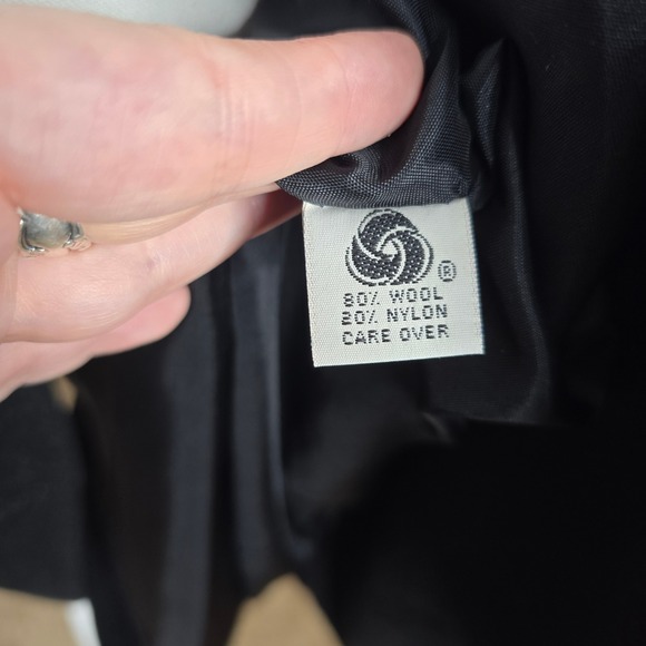 Kasper Womens Black Double Breasted Wool Blend Coat Faux Fur Collar Made USA - Picture 6 of 8